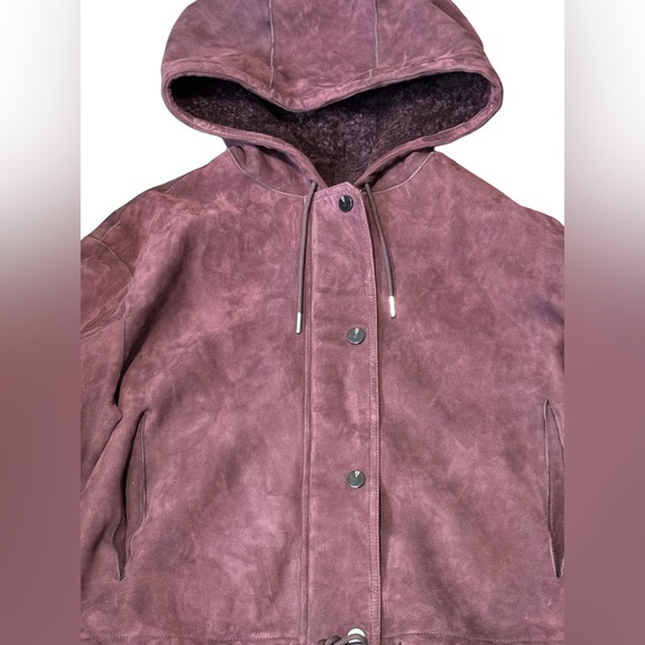 THEORY***Burgundy Reversible Shearling Jacket Coat***Small $2395 - Picture 5 of 10